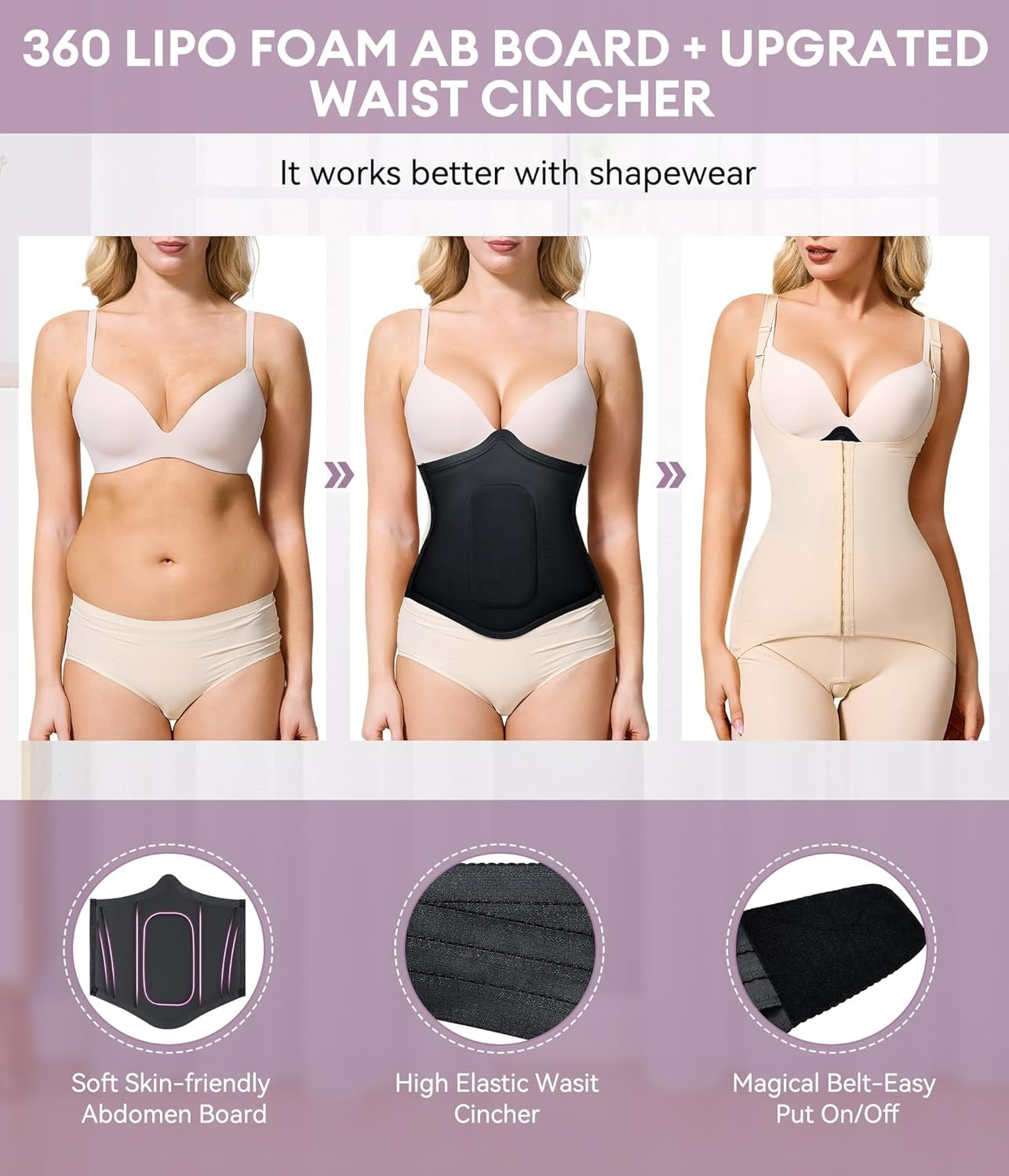 360° Lipo Foam Ab Board – Post Surgery Abdominal Compression Board | Belly Wrap & Waist Cincher for Recovery Support