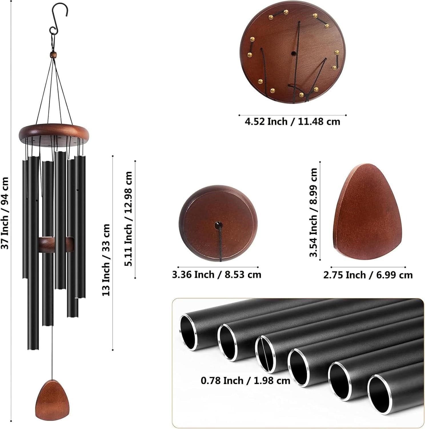 37" Wooden Memorial Wind Chimes – Outdoor Sympathy Wind Chimes for Loss of Loved One | Peaceful Garden Decoration Gift