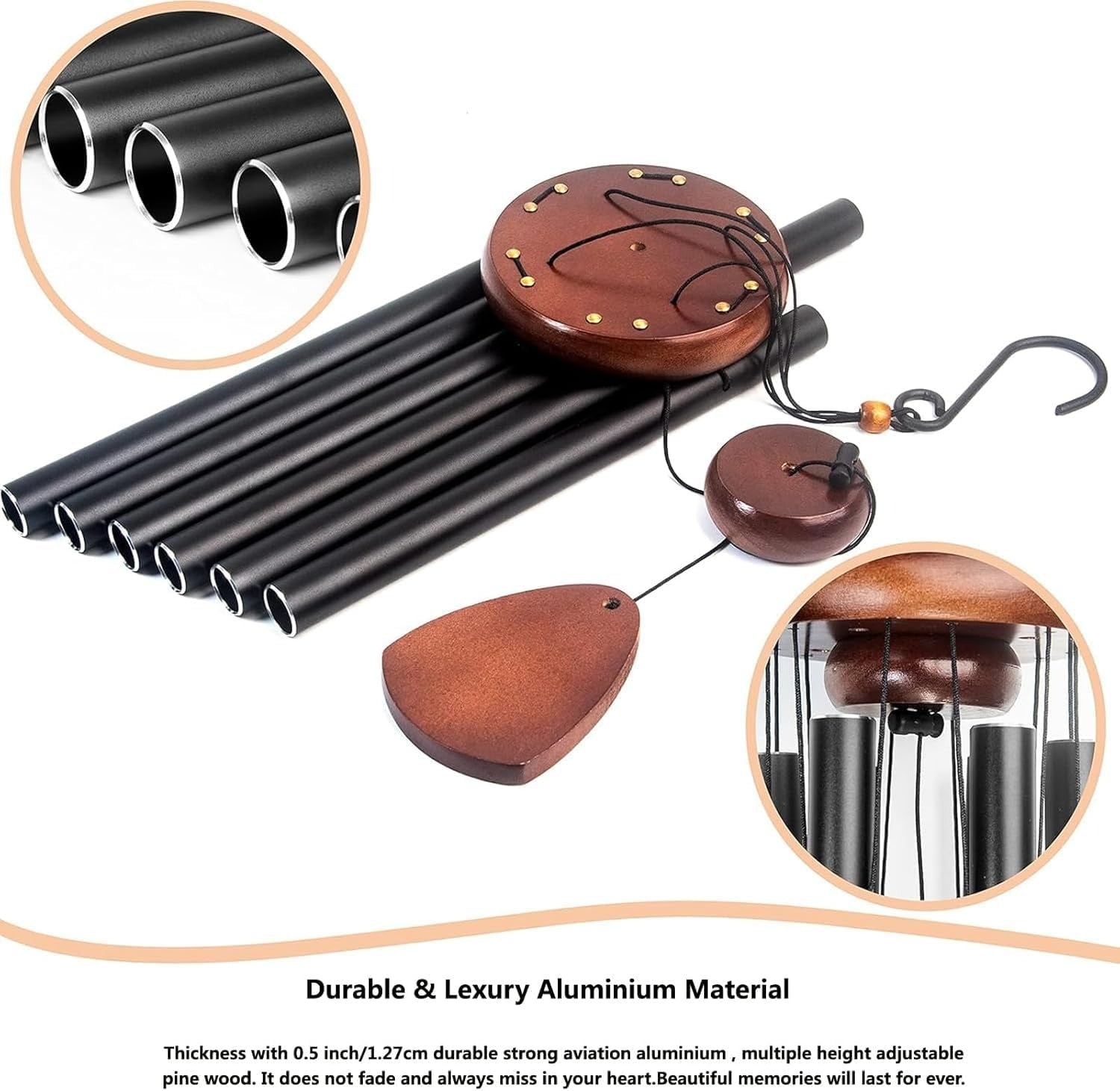 37" Wooden Memorial Wind Chimes – Outdoor Sympathy Wind Chimes for Loss of Loved One | Peaceful Garden Decoration Gift