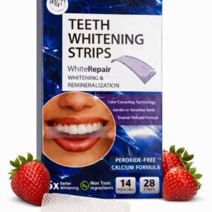 MGT Strawberry Peroxide-Free Teeth Whitening Strips with Color-Correcting Technology, 14 Pouches and 28 Whitening Strips