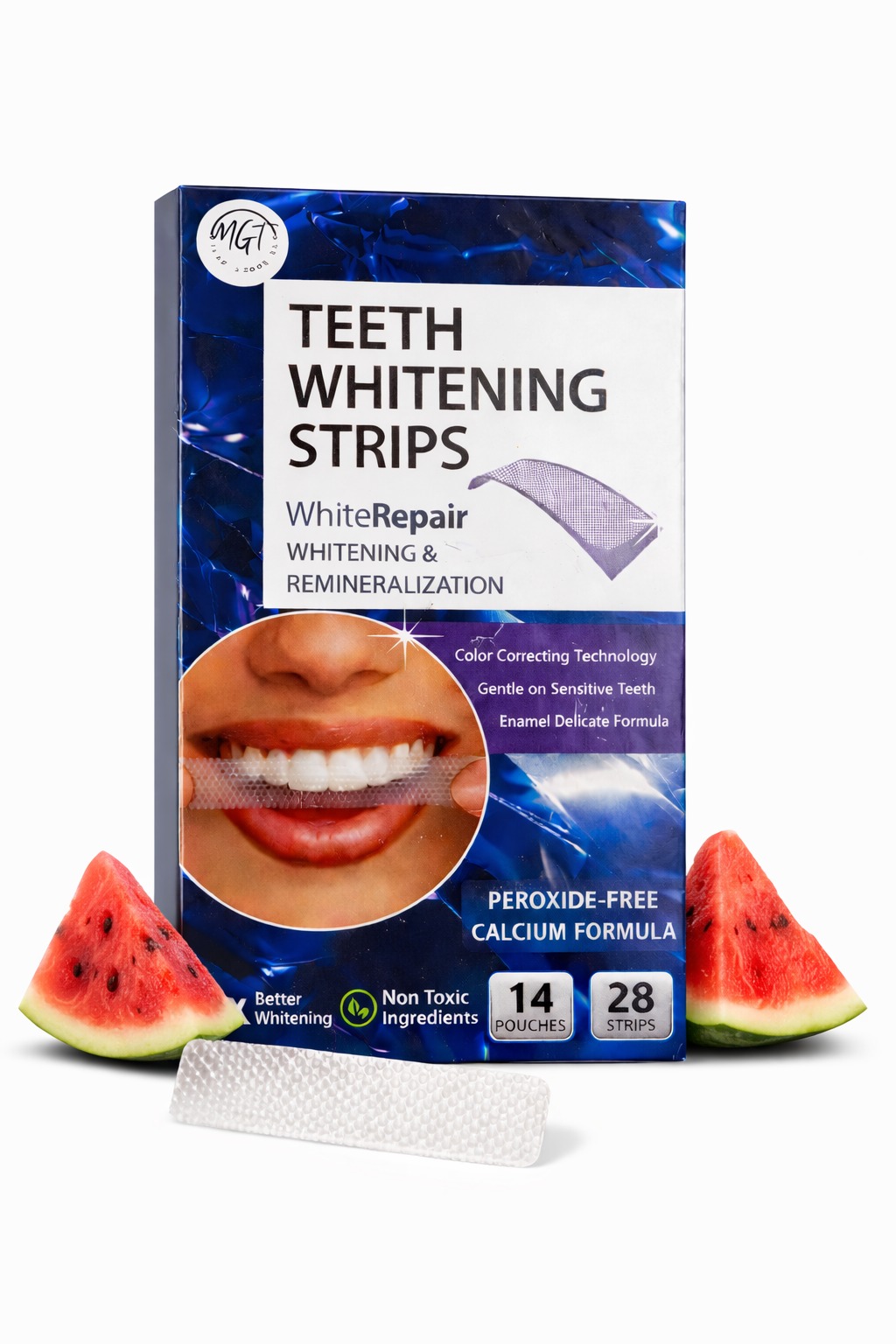 IMG-20260313-WA0003.jpg MGT Watermelon Peroxide-Free Teeth Whitening Strips with Color-Correcting Technology, 14 Pouches and 28 Whitening Strips