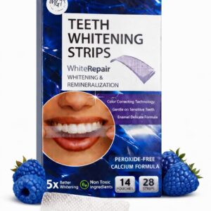 MGT Blueberry Peroxide-Free Teeth Whitening Strips with Color-Correcting Technology, 14 Pouches and 28 Whitening Strips