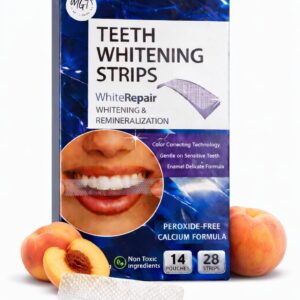 MGT Peach Peroxide-Free Teeth Whitening Strips with Color-Correcting Technology, 14 Pouches and 28 Whitening Strips