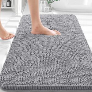 Extra Soft Chenille Bathroom Rug, 30 x 20 Inch, Grey, Absorbent Bath Mat with Rubber Backing