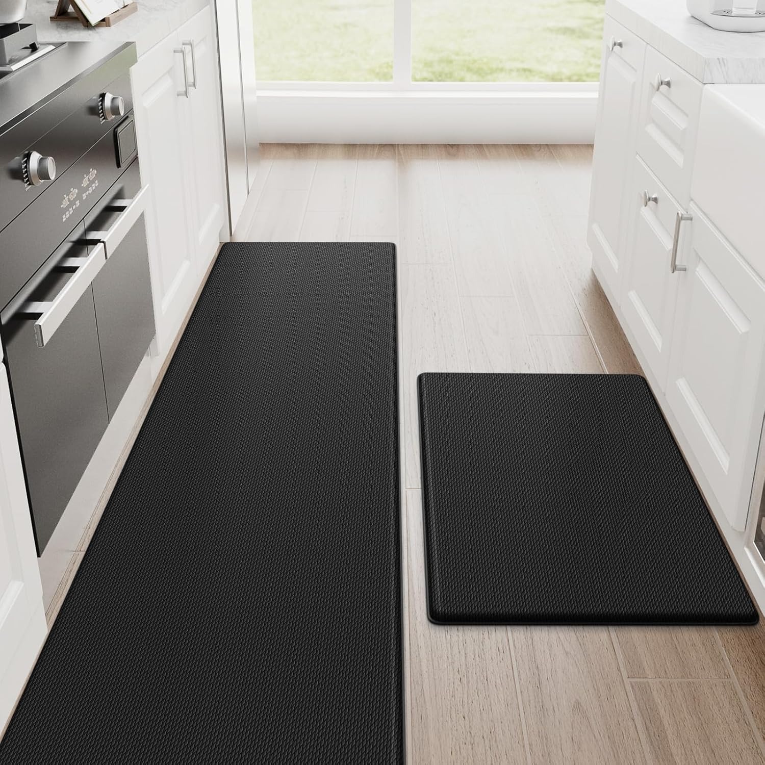 imgi_693_81iBykexsSL._AC_SL1500_ 2-Piece Cushioned Anti-Fatigue Kitchen Mat Set, Waterproof Non-Slip Floor Mats, Black