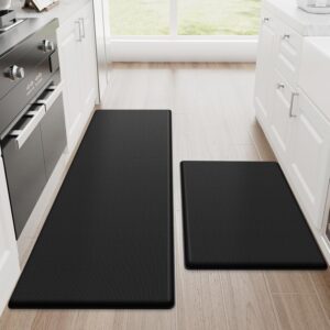 2-Piece Cushioned Anti-Fatigue Kitchen Mat Set, Waterproof Non-Slip Floor Mats, Black