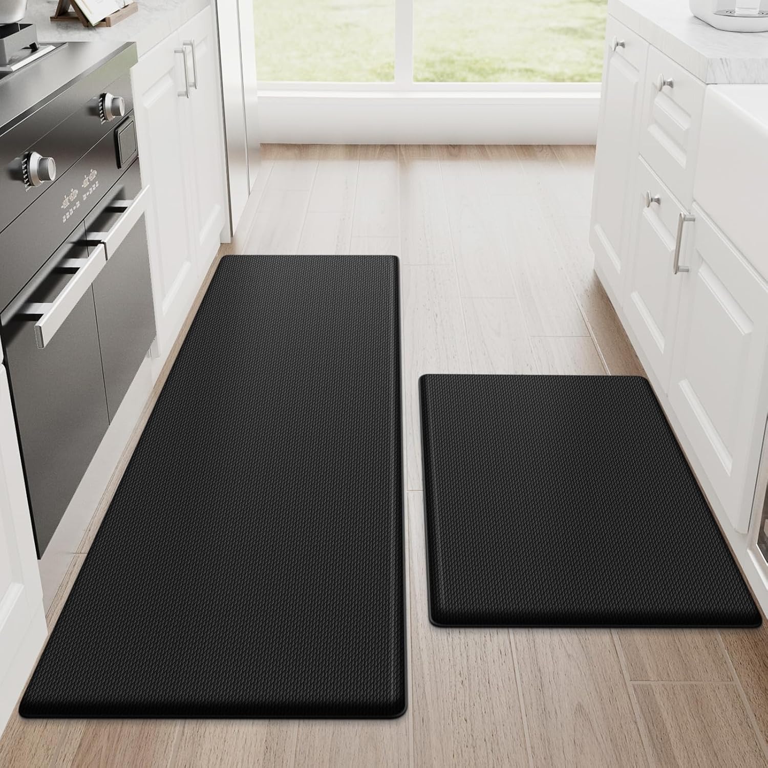 imgi_703_81kQMlXtttL._AC_SL1500_ 2-Piece Cushioned Anti-Fatigue Kitchen Mat Set, Waterproof Non-Slip Floor Mats, Black